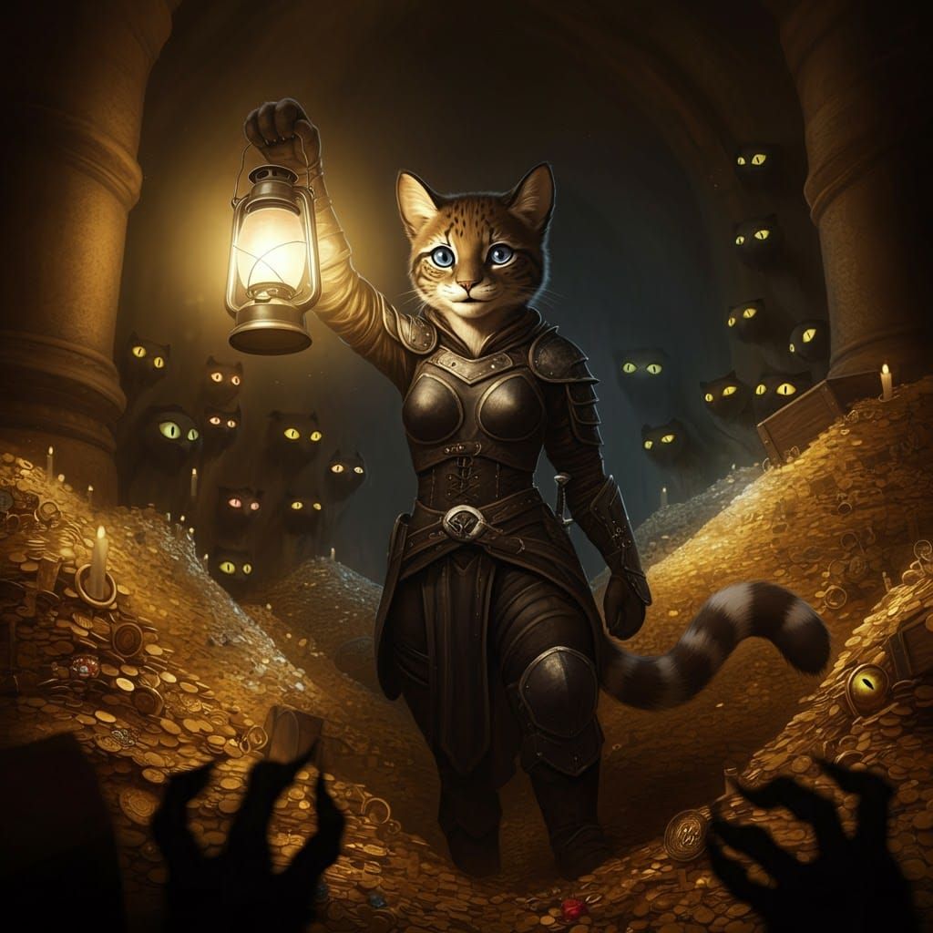 Tabaxi Treasure Hunter in a Glittering Chamber
