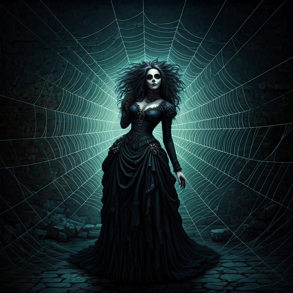 La Catrina in Cyberpunk Spiderweb Nightmare