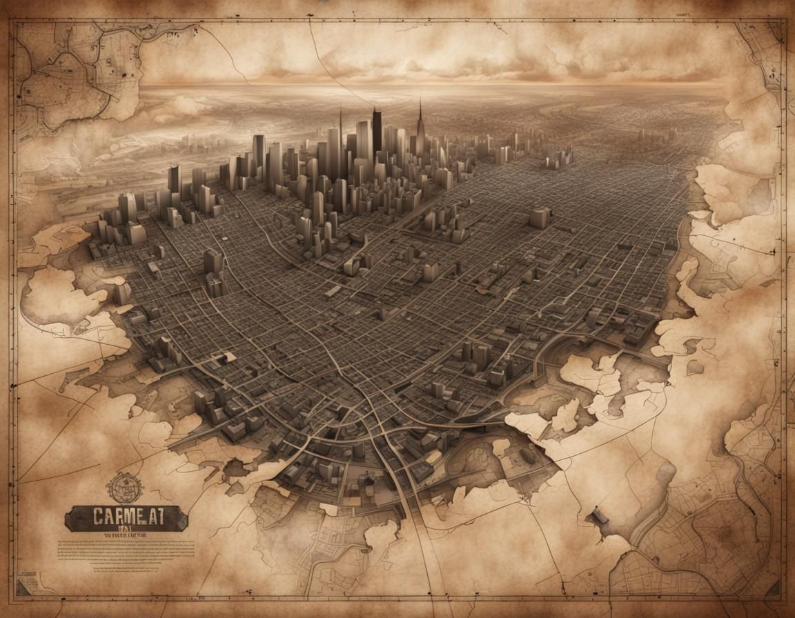 City Map on Charred Paper: Digital Matte Painting