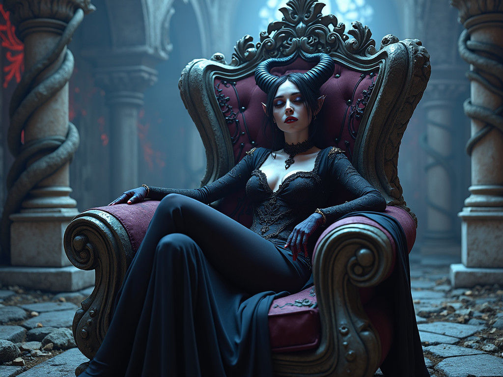 Nonchalant Devil Lounging on a Throne