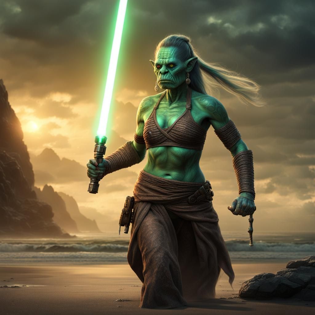 Female Orc Jedi Warrior with Lightsaber