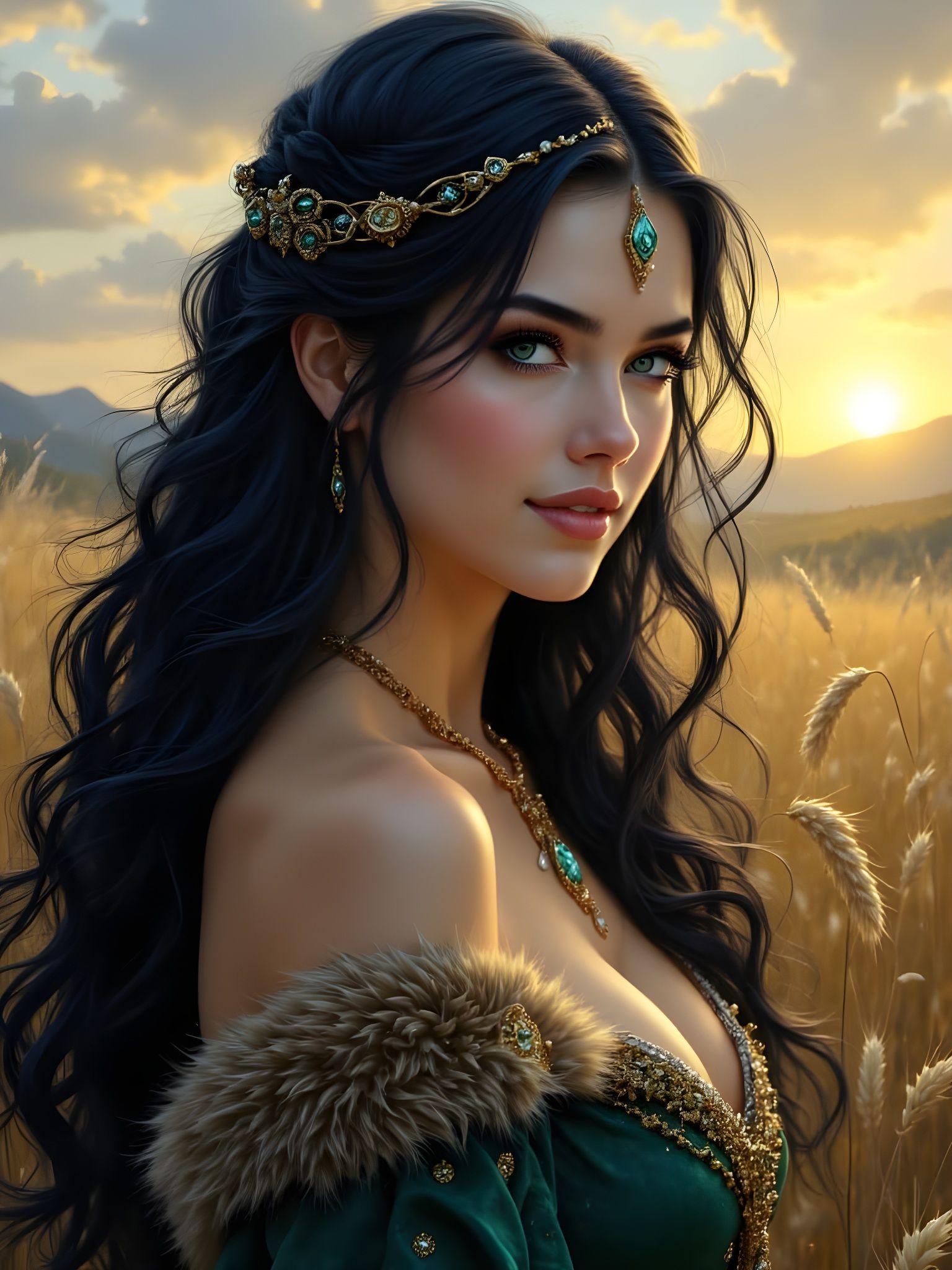 Norse Goddess of Ploughing in Sunset Glory