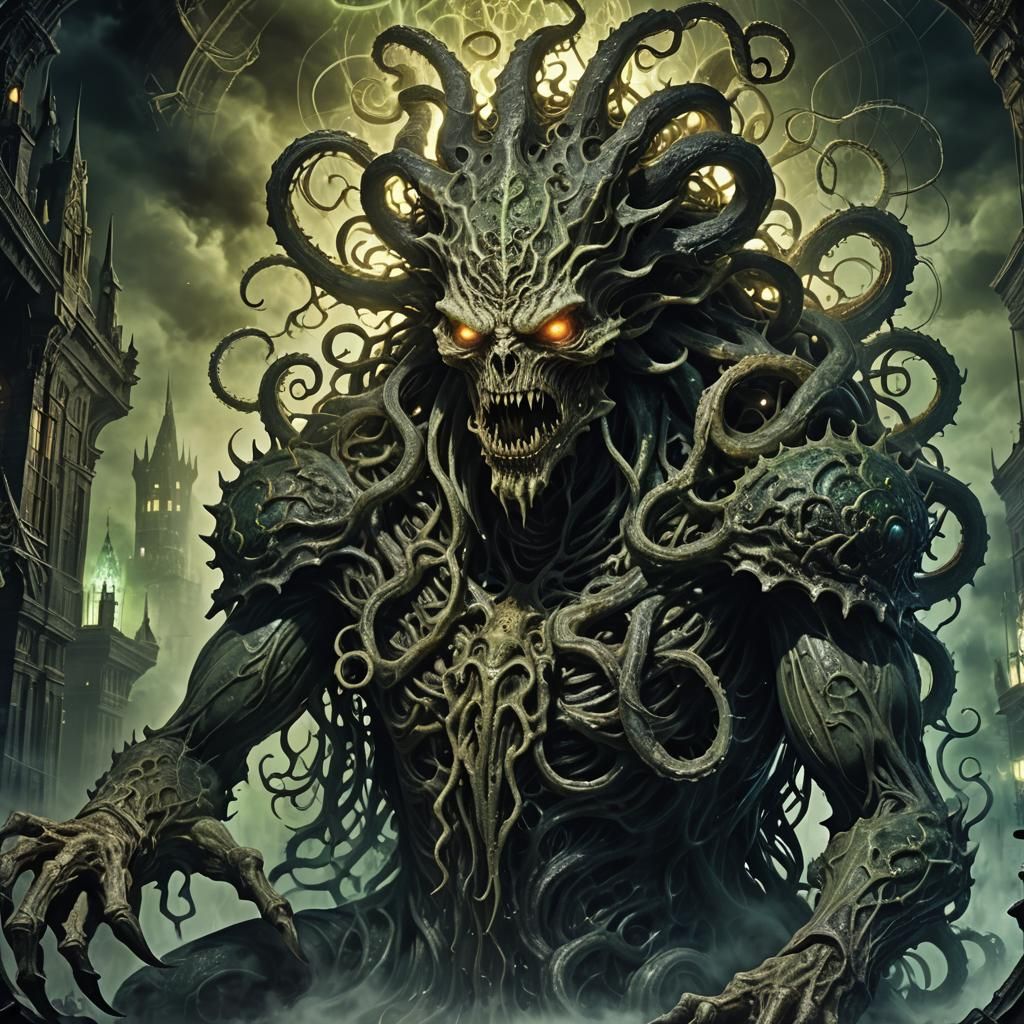 Grotesque Azathoth Portrait in Lovecraftian Horror Style