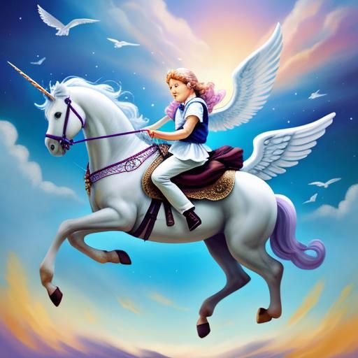 Angel on Unicorn Reading a Book