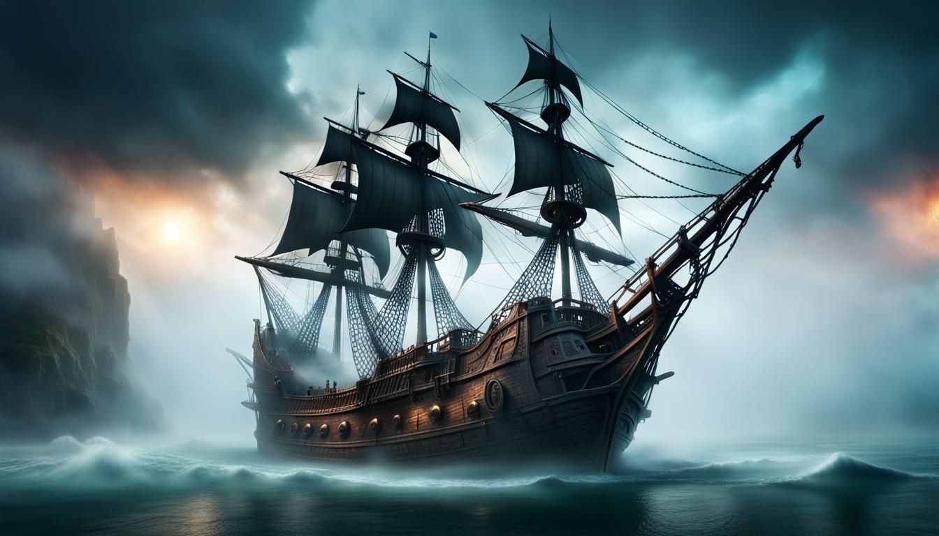Epic Pirate Ship Emerges from Fog