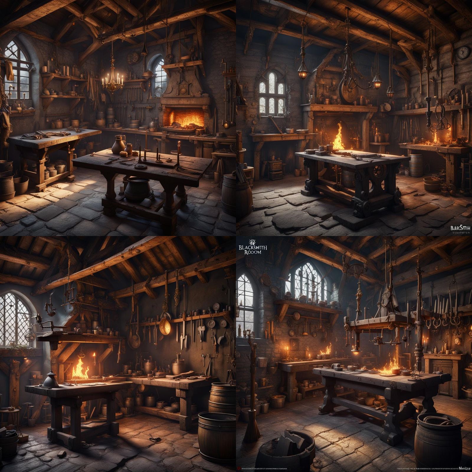 Medieval Blacksmith's Workshop: Detailed Matte Painting
