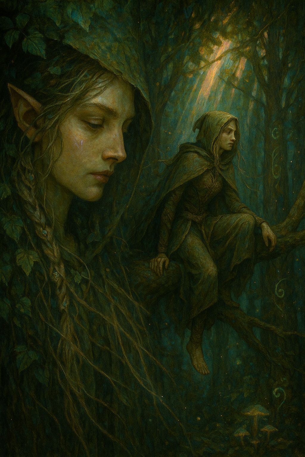 Mystical Elf Portrait in Enchanted Forest Illustration