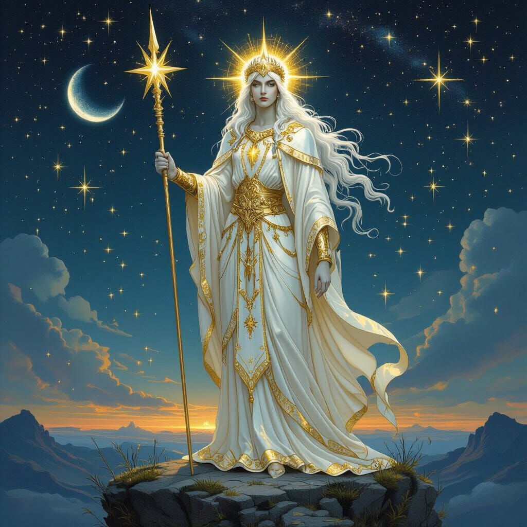 Majestic Figure with Golden Hair in Art Nouveau Style