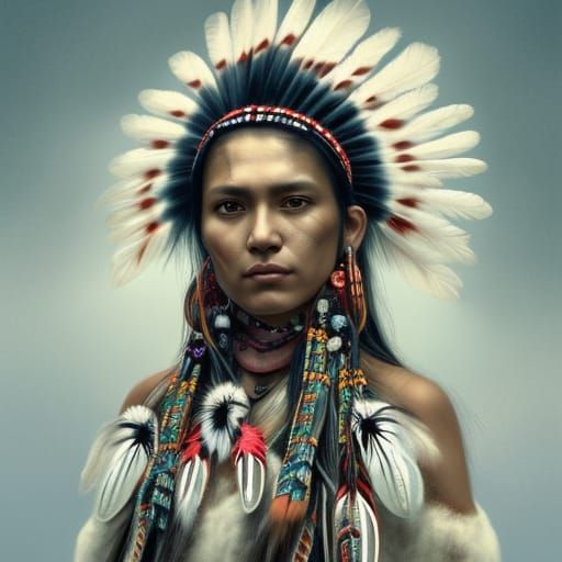 Native American Chief Portrait in Hyperdetailed Style