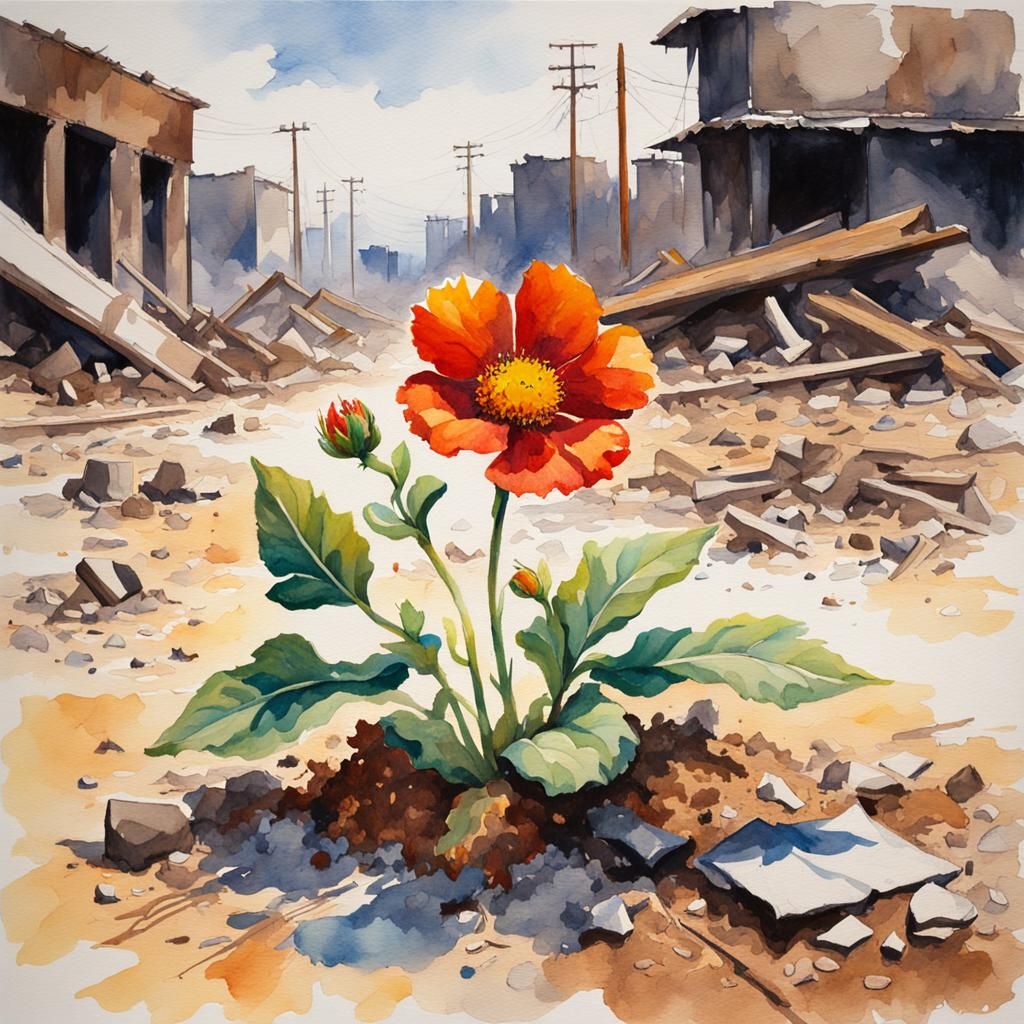 Vibrant Flower Blooms in Watercolor Oil Painting