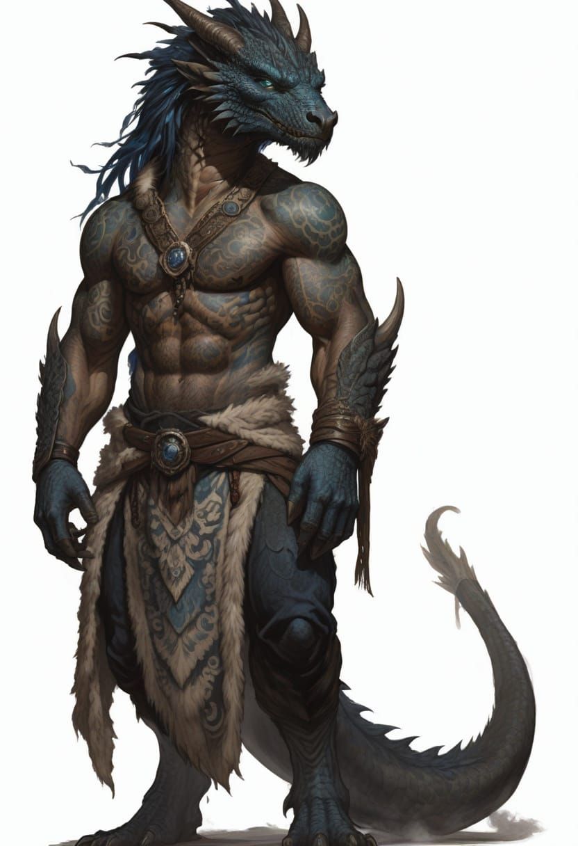 Dragonkin Warrior in Polynesian-Inspired Fantasy Art