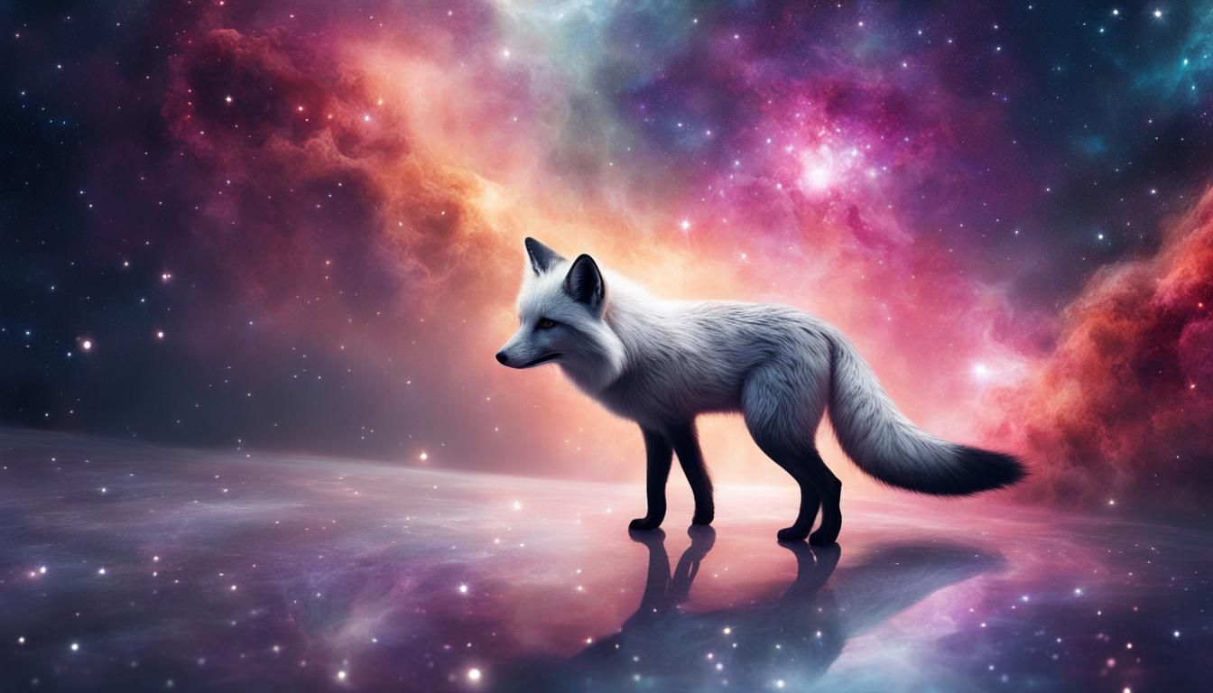 Ethereal Silver Fox in Starry Nebula Space