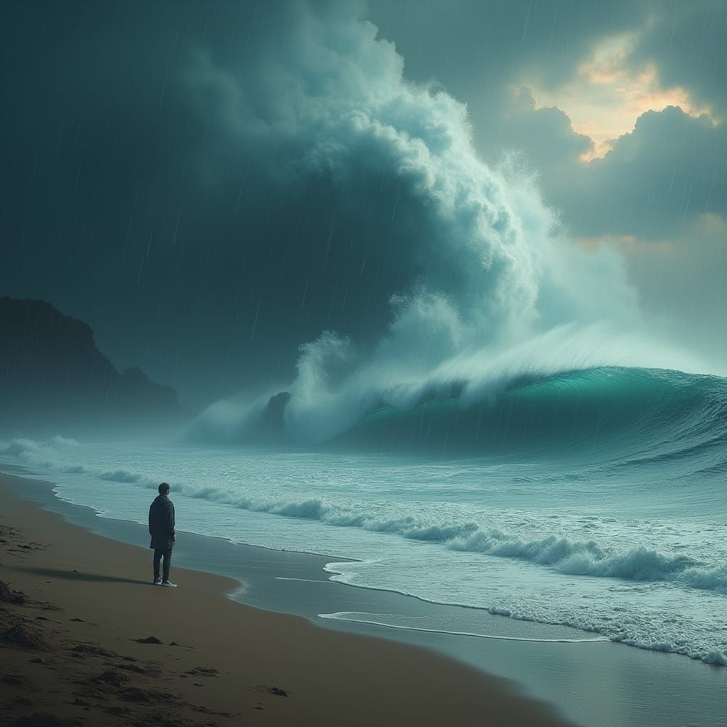 Tsunami's Approach: A Hyper-Detailed Coastal Apocalypse