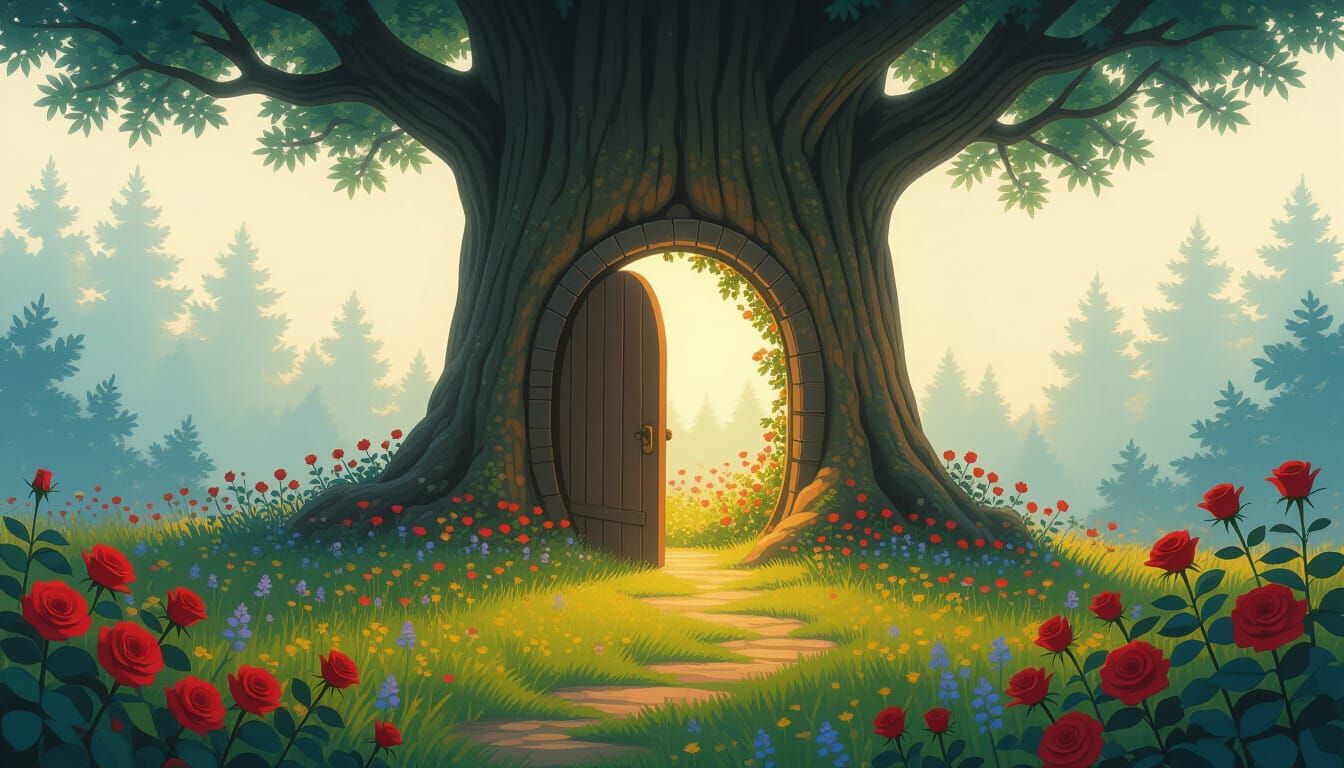 Mystical Tree Portal to Rose Garden