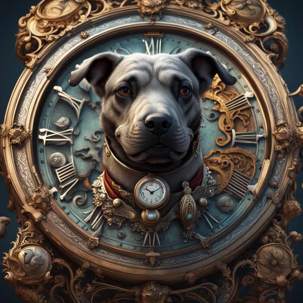 Three-Headed Dog in Wonderland of Clocks