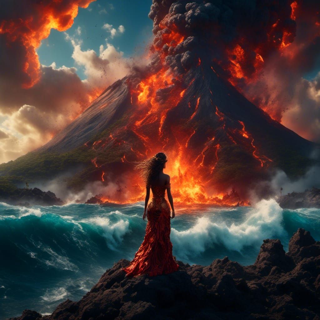 Pele, Hawaiian Goddess of Fire, Observes Eruption