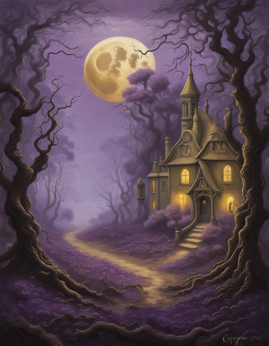 Moonlit Fog in Cornish Village, Sinister Surrealism