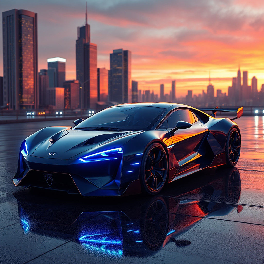 Futuristic Electric GT Car in Cyberpunk Style
