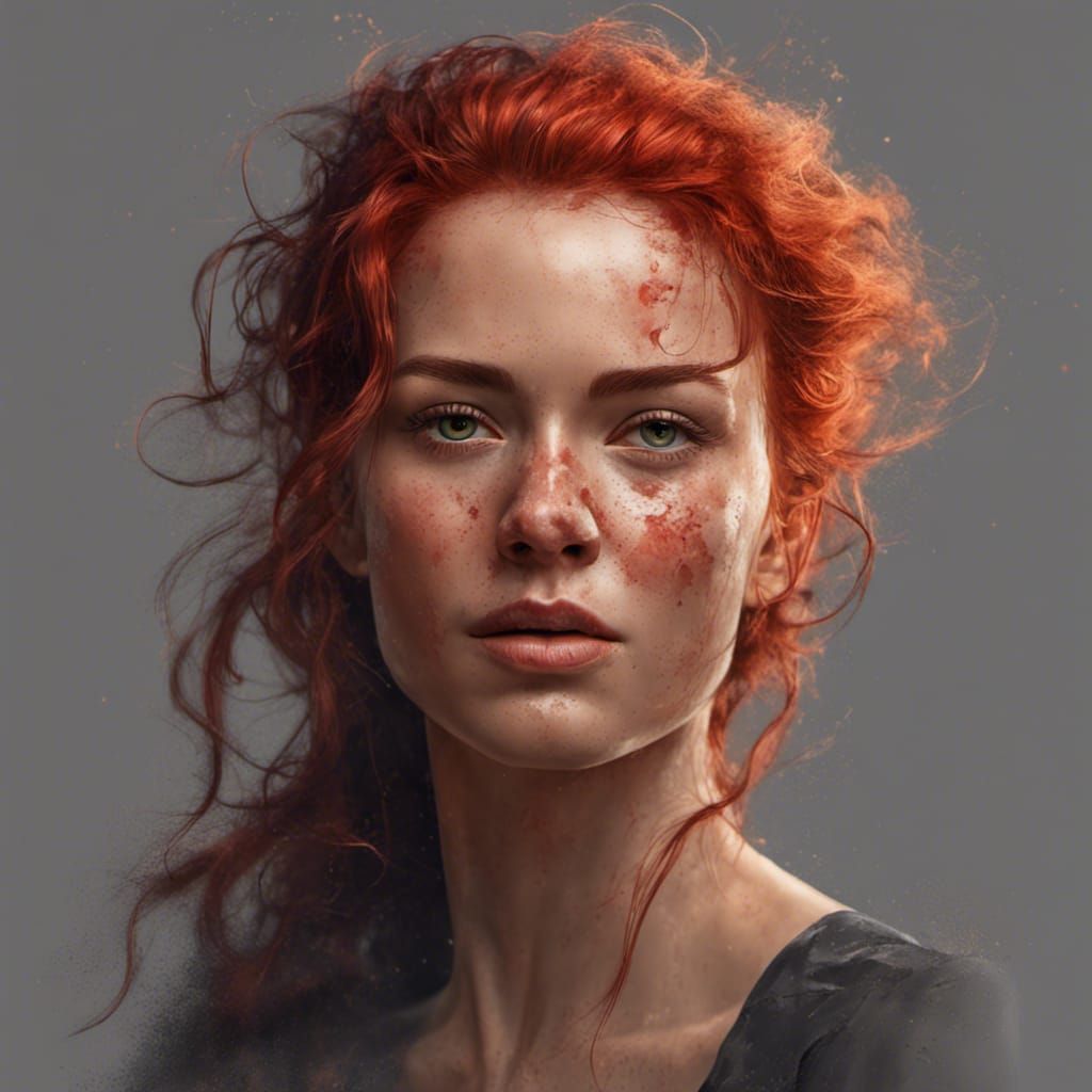Realistic Redhead Woman Portrait with Side Lighting