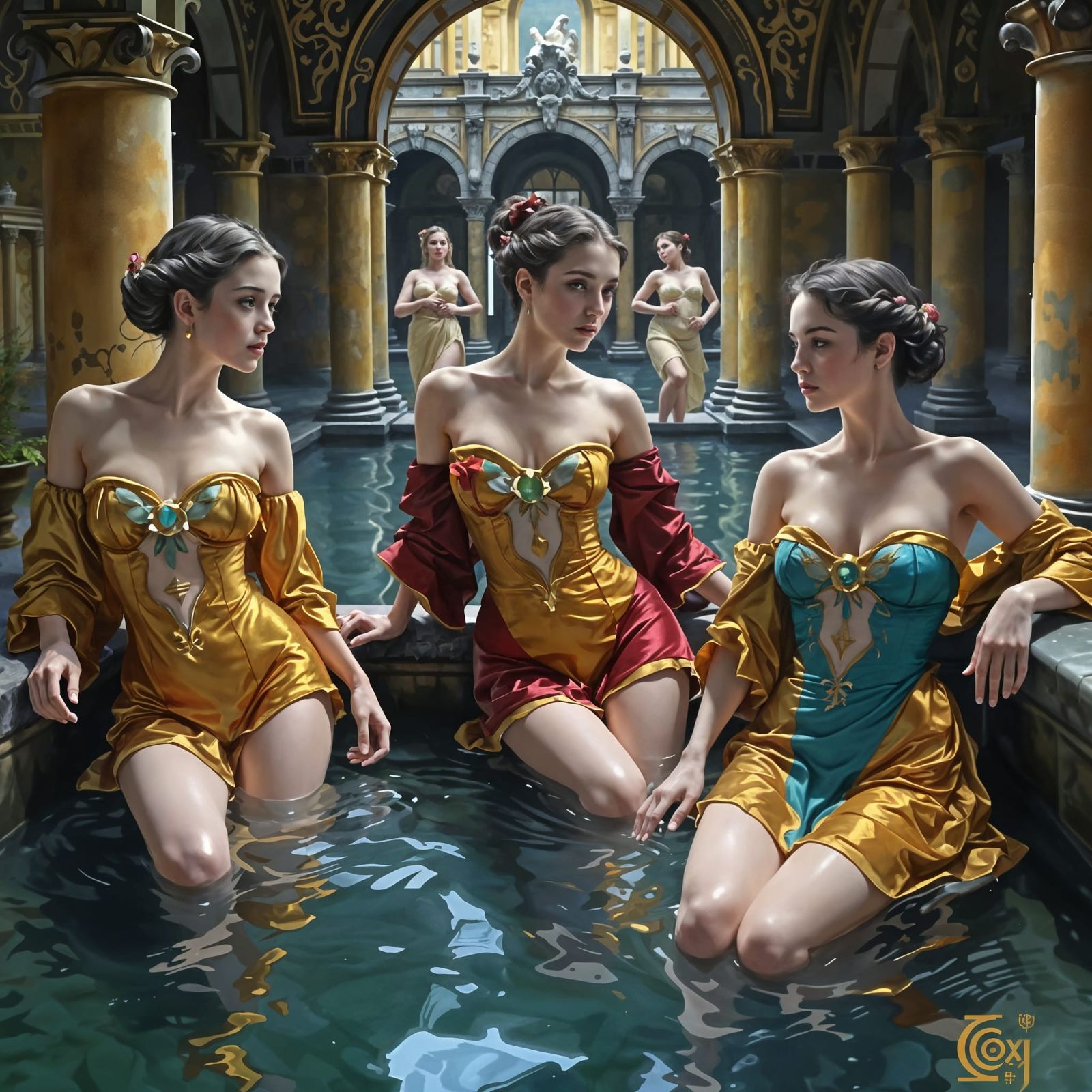 Alluring Maidens in a Baroque Palace Pool