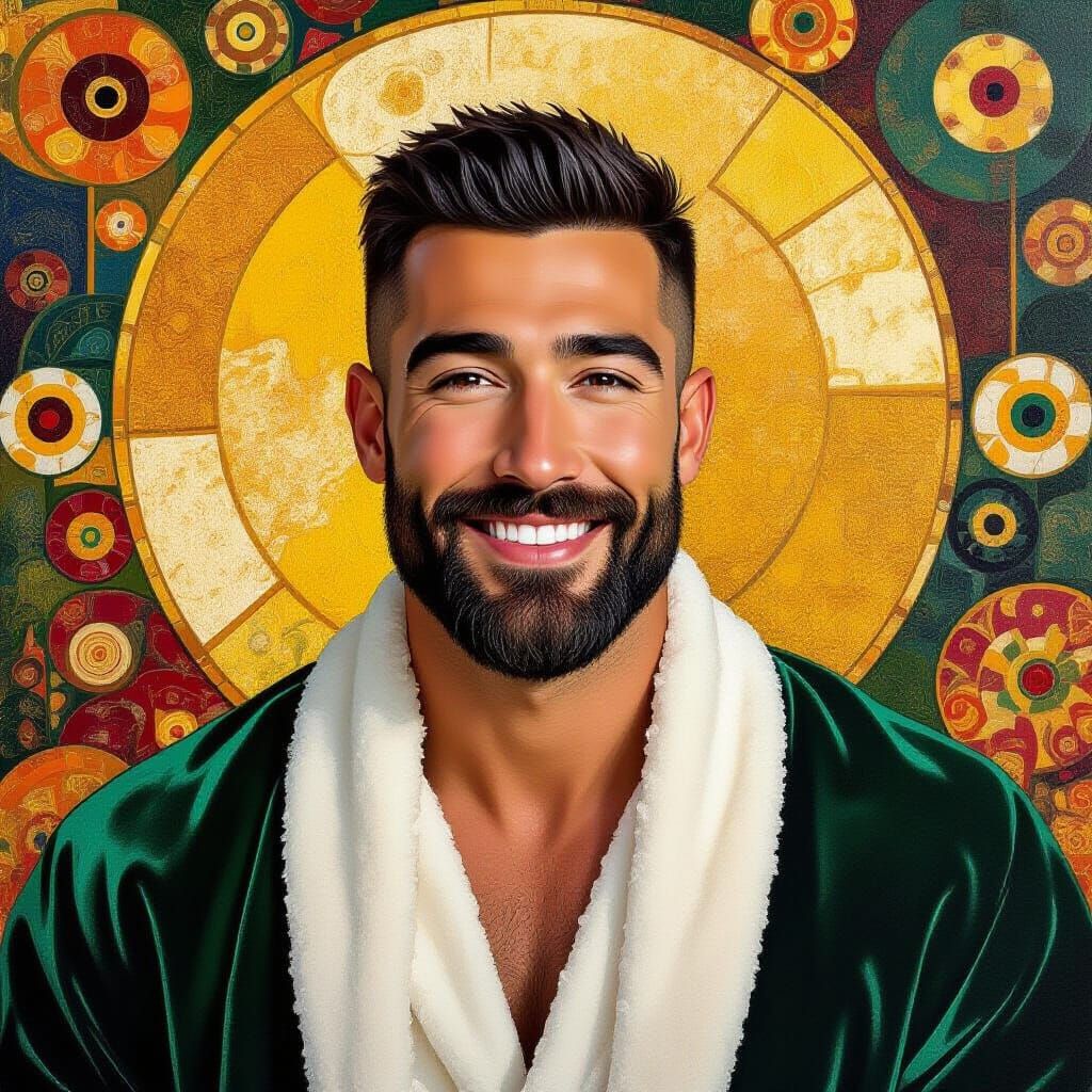 Smiling Man in Velvet Robe, Impasto Oil Painting