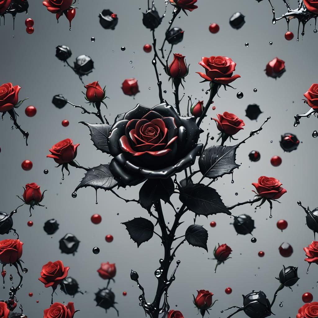 Dramatic Black and Red Sugar Rose Digital Art