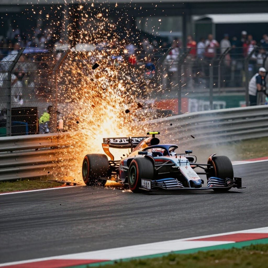 Formula 1 Car Crashes Into Race Wall