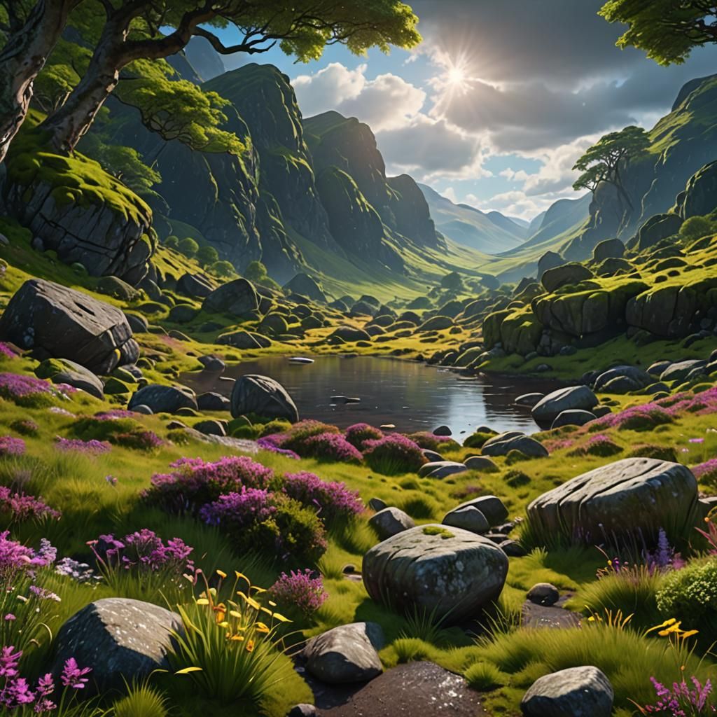Enchanted Scottish Glen with Loch: Fantasy Concept Art