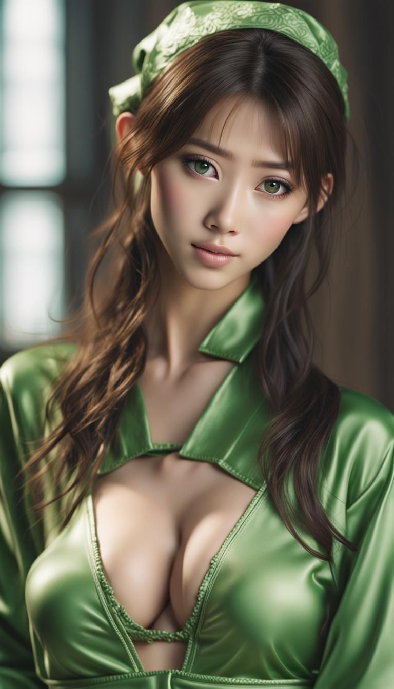 Realistic Photo of Woman in Green Lingerie