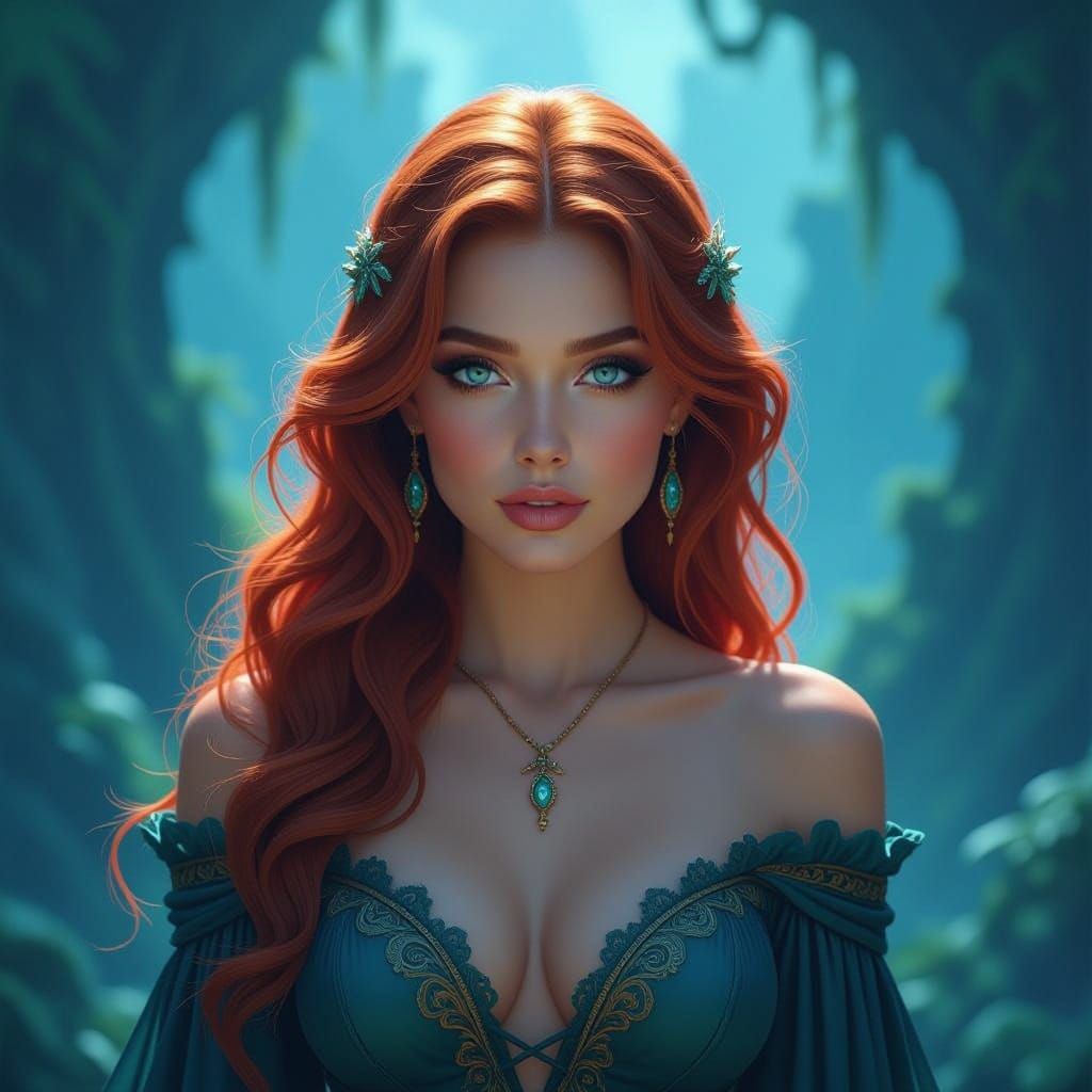 Ethereal Woman in Fantastical Landscape, Detailed Matte Pain...