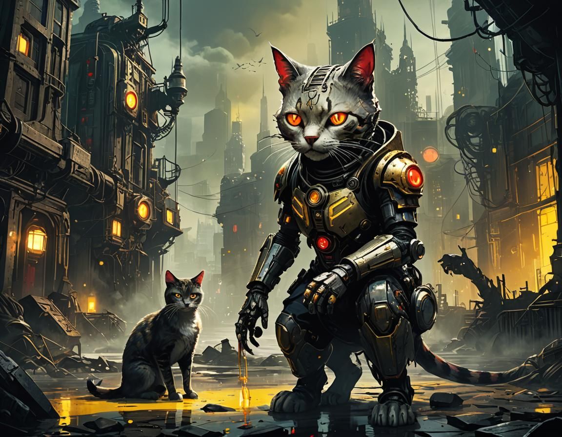 Bioshock Cyborg Girl Hugging Cat Concept Art