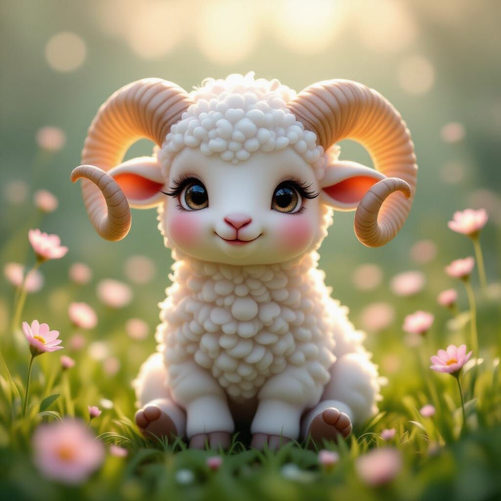 Cute Baby Ram Aries Zodiac Character in Ethereal 3D Art