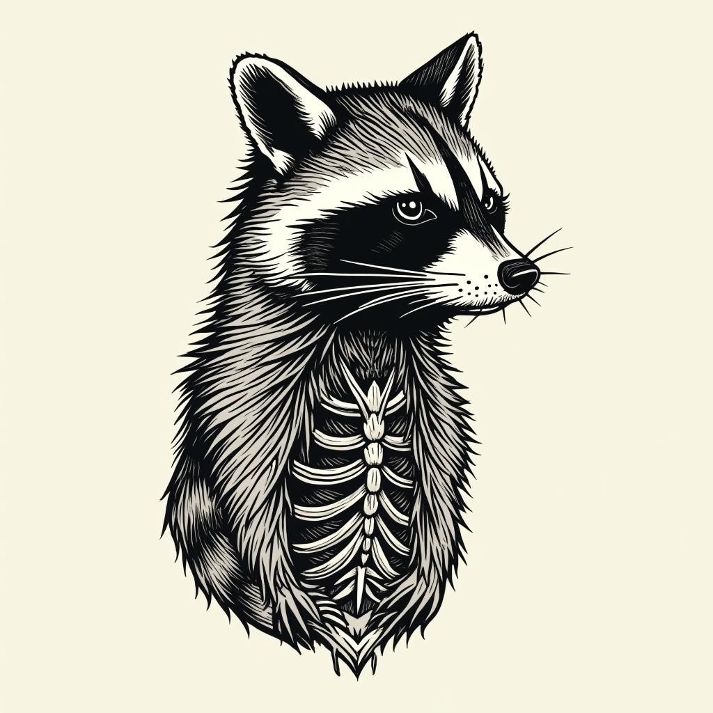 wood engraving inspired Tattoo. raccoon tattooed wrapped ove...