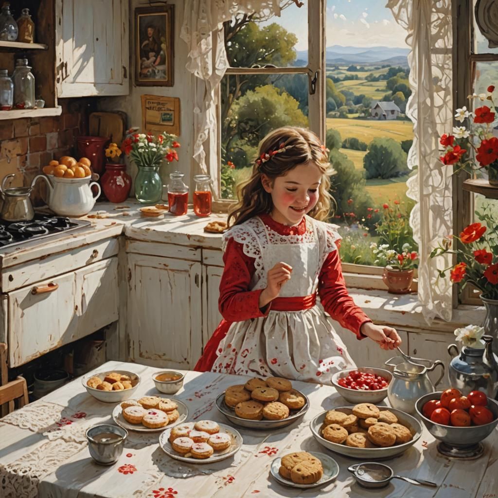 Charming Scene of Baking in Bohemian Kitchen