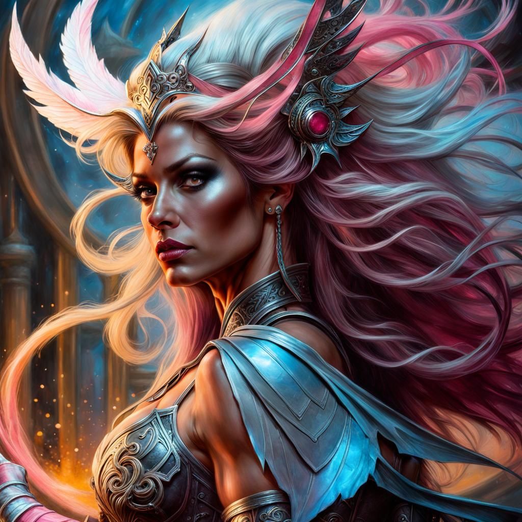 Dark Warrior Princess Charcoal Sketch in Dramatic Lighting