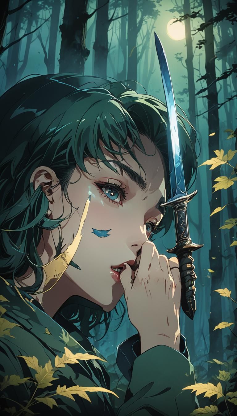 Anime Lips Kiss Knife in Mystical Forest