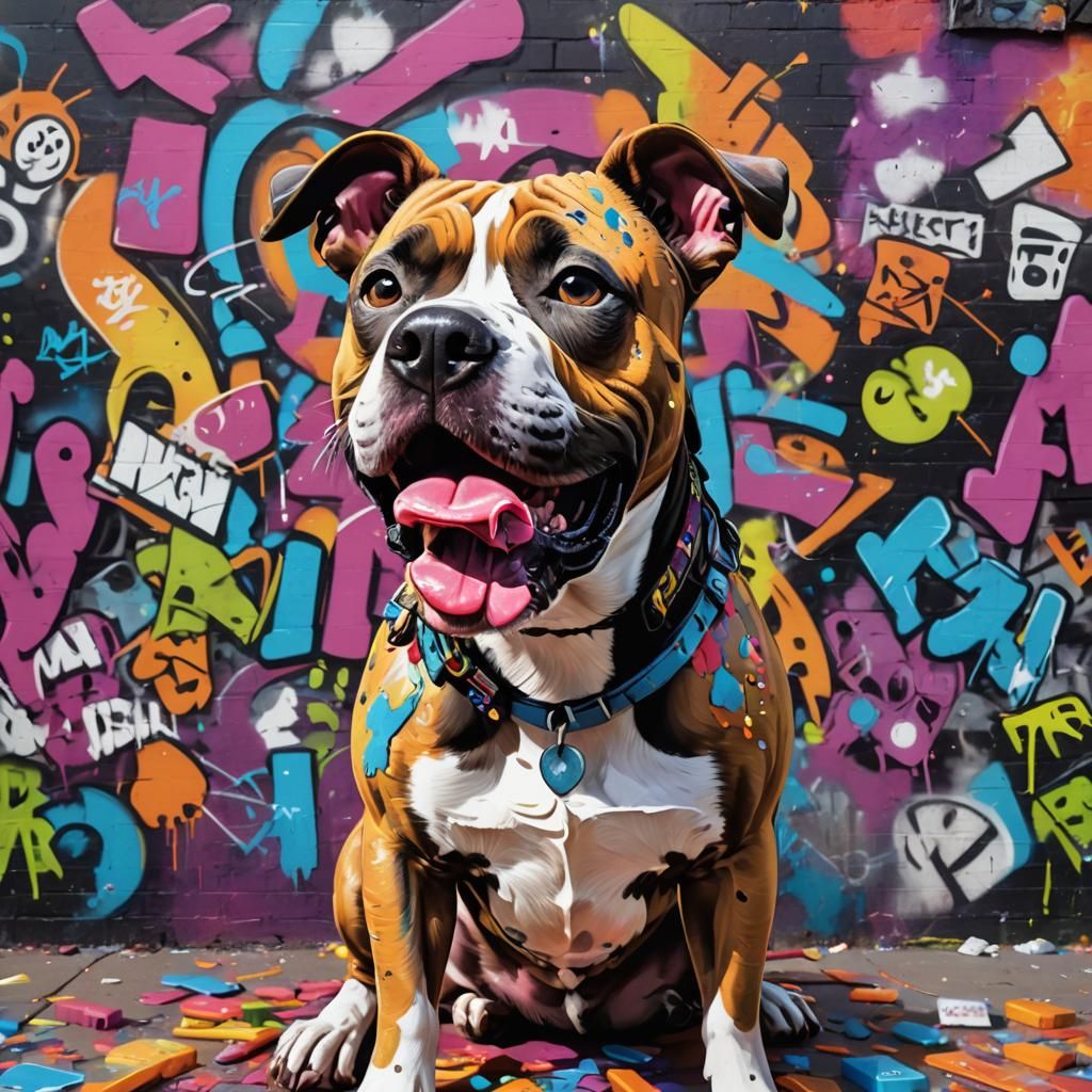 Joyful Amstaff in Anime Graffiti Art Style