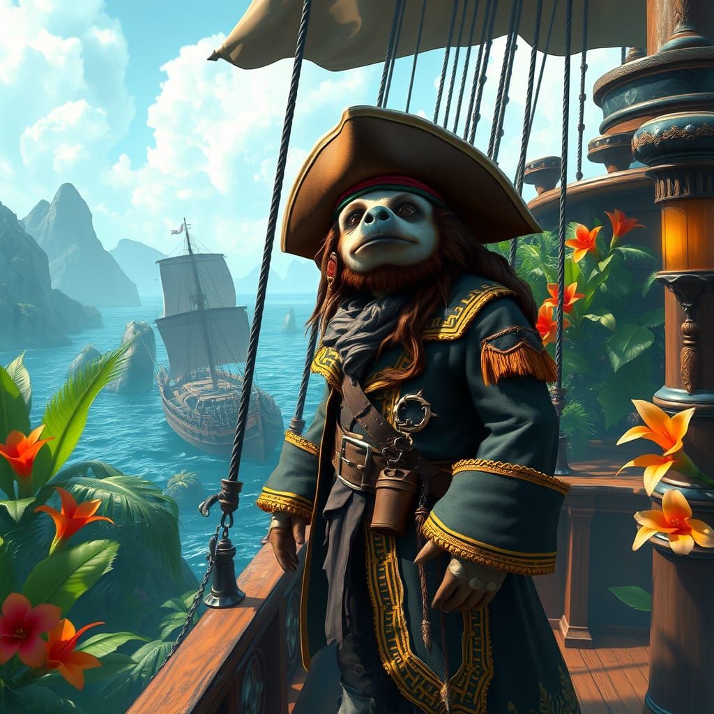 Sloth Pirate Captain on Deck in Detailed Matte Painting