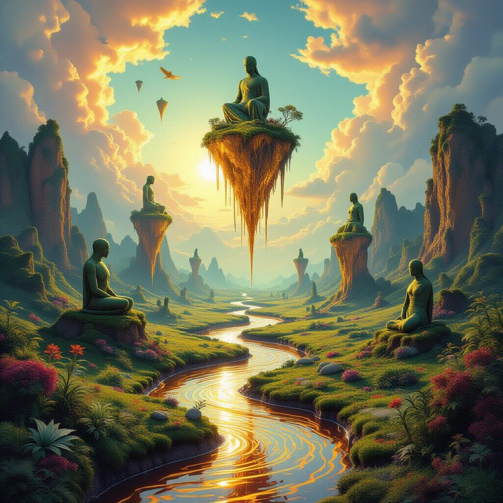 Surreal Upward Rivers and Floating Islands