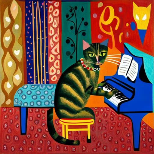 Cat Playing Piano in Surrealist Style