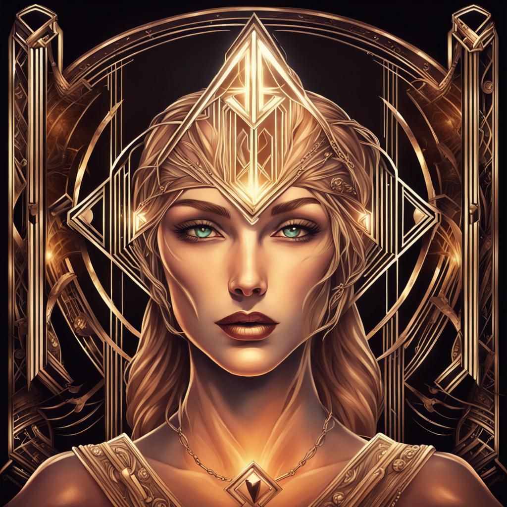Portrait of Hedonism Art Deco style glowing rune fantasy