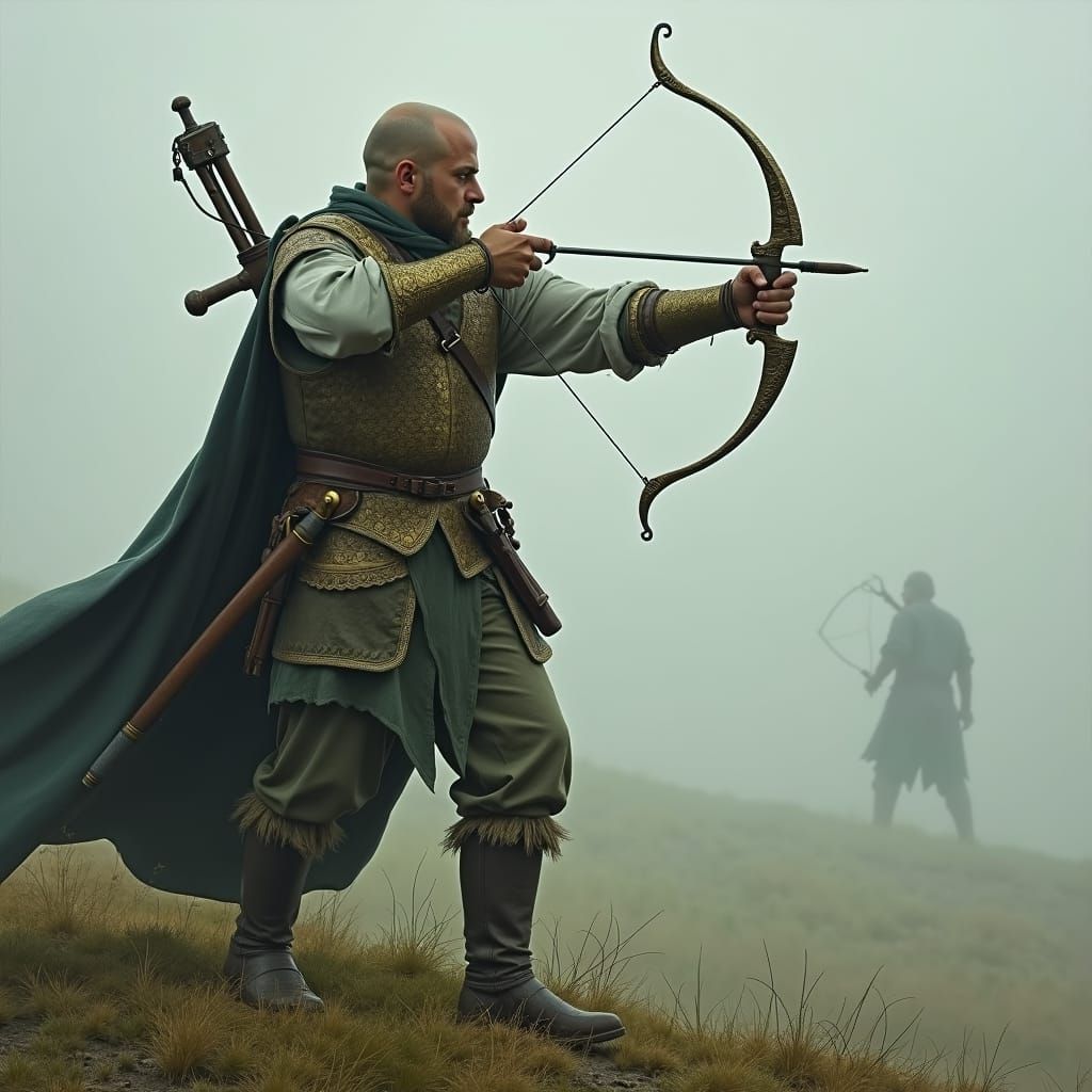 Fantasy Fighter on Foggy Moor in Earthy Tones