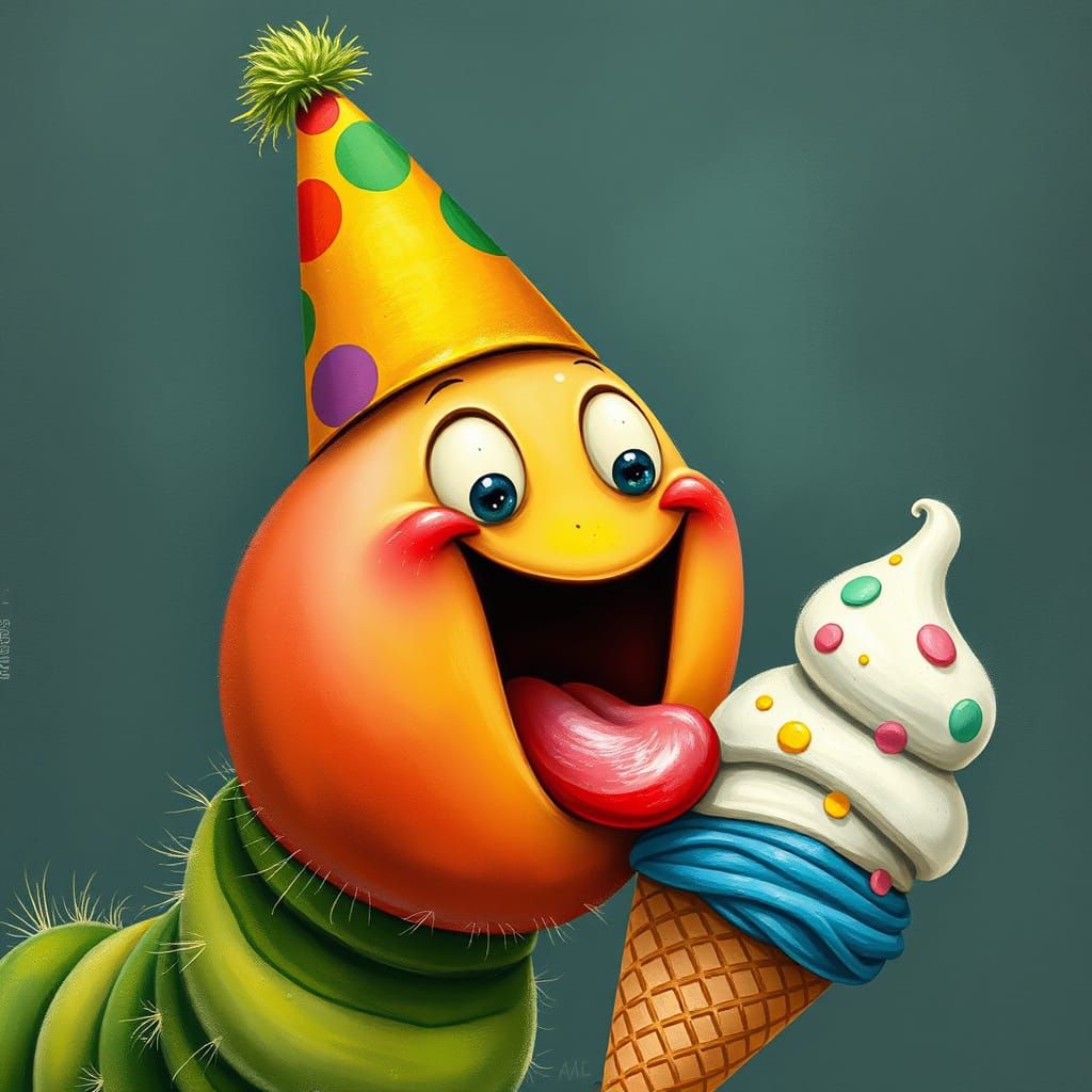 Happy Caterpillar About to Eat Ice Cream