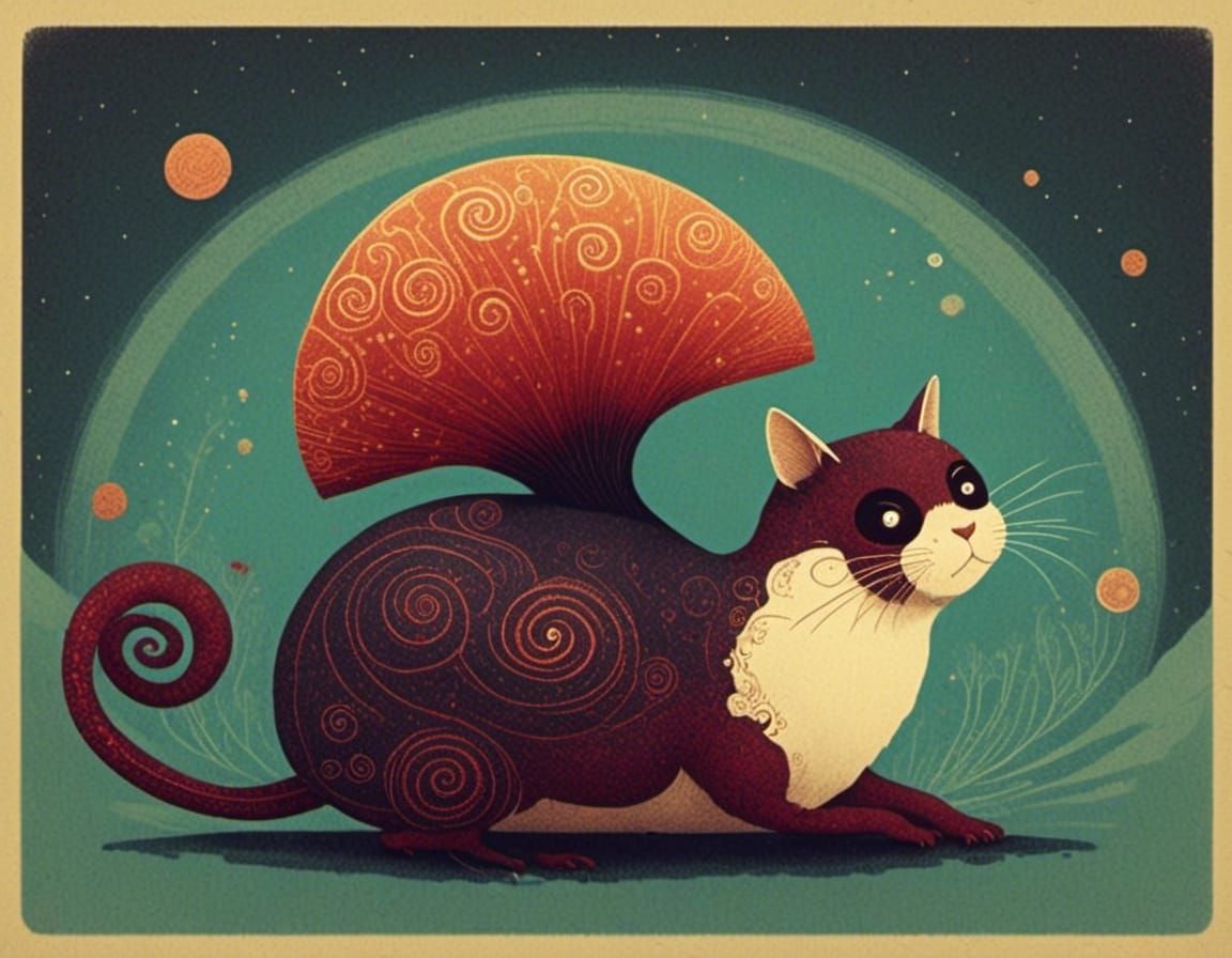 Japanese Surreal Cat Creature with Swirling Shell