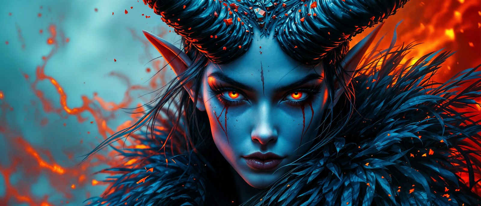 Horned Fae Empress Portrait in Painterly Style