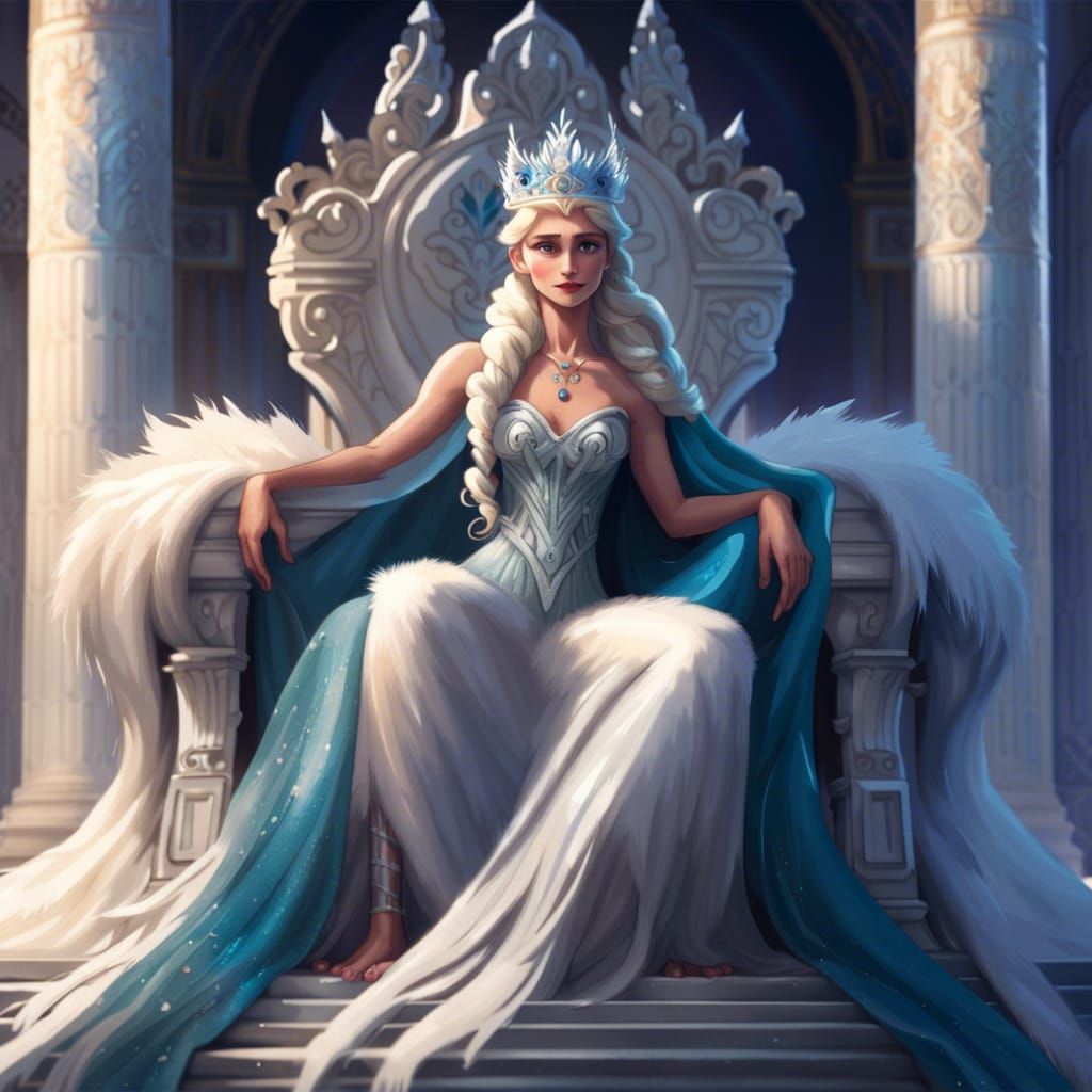 Greek Goddess on Marble Throne, Digital Painting
