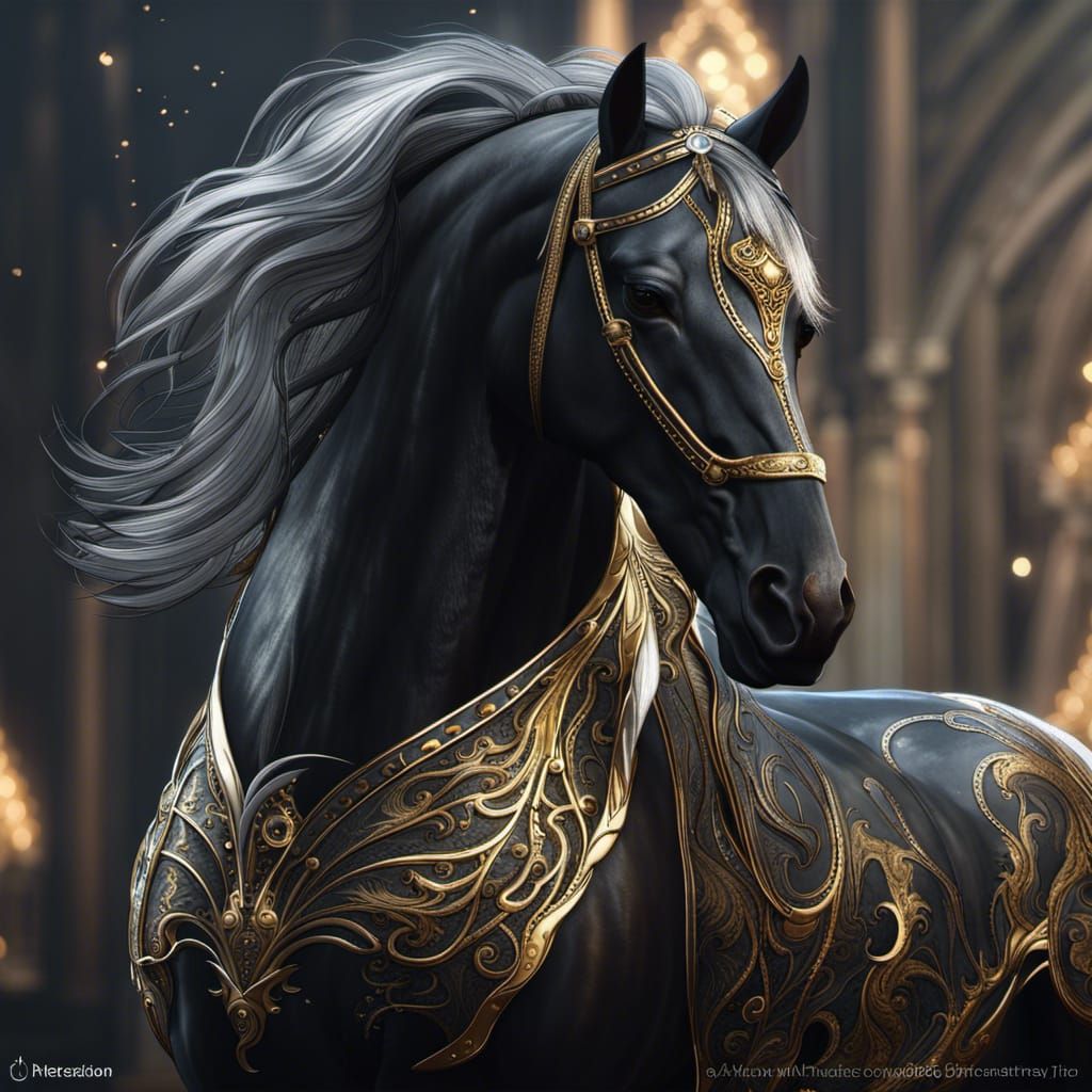 Gold Inlaid Black Horse Fantasy Concept Art