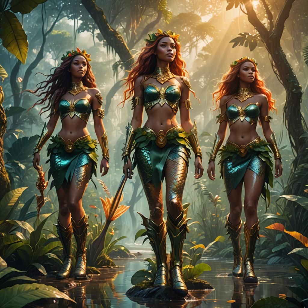 Mermaids in Zambia: A Sci-Fi Oil Painting