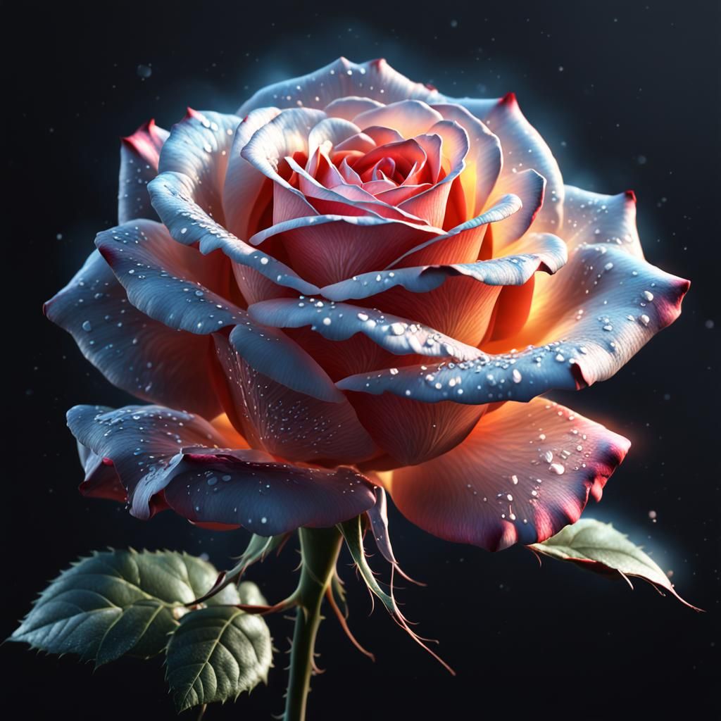 Hyperrealistic Rose with Luminous Glow in Superrealism Style