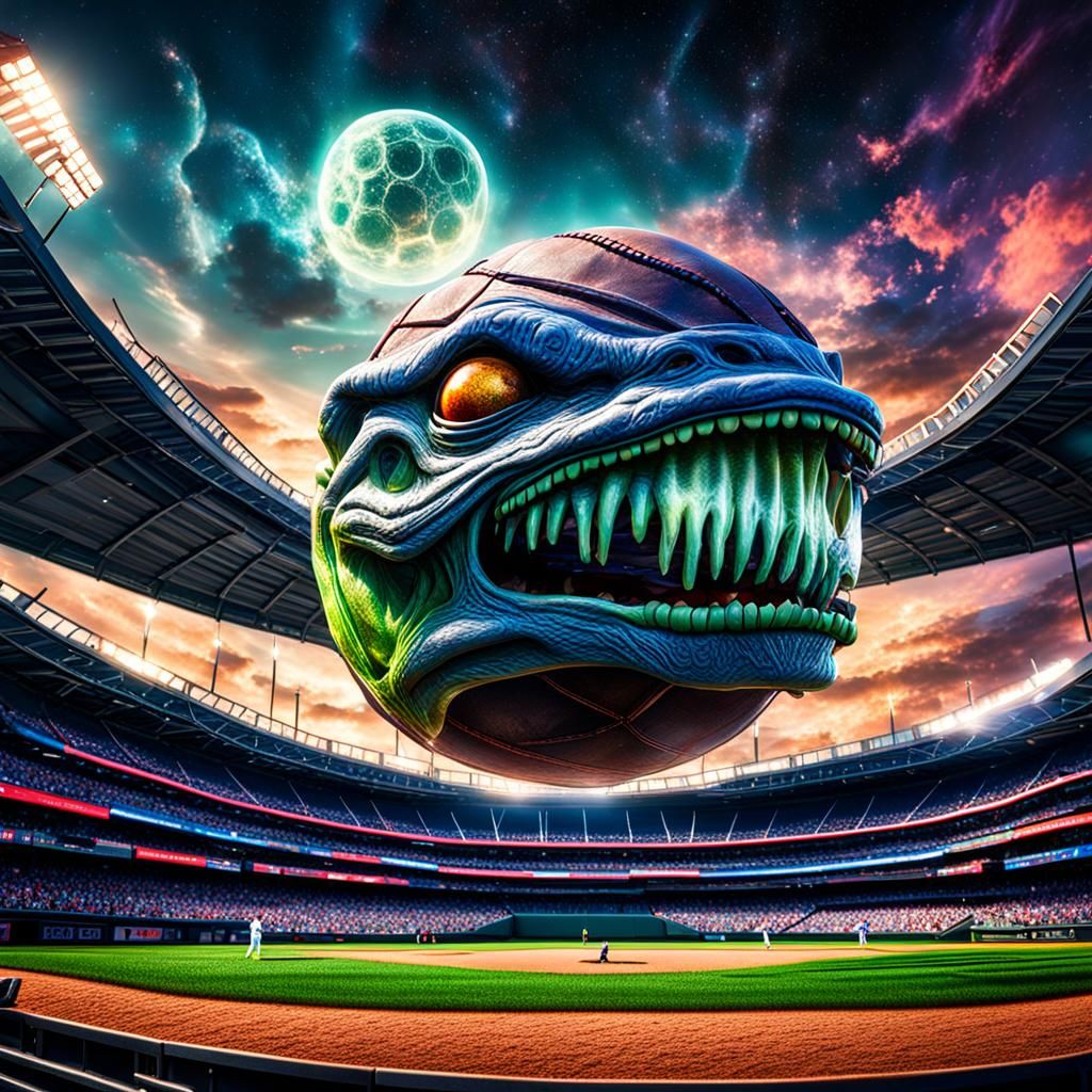 Alien Baseball Game with Galactic Sky